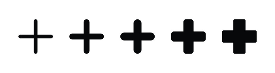 Plus Icon Black | Pluses | Cross Symbol | Addition Logo | Positive Sign | Isolated Transparent | Variations