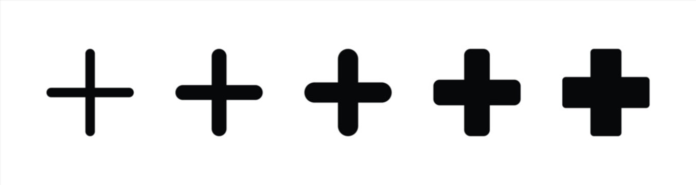 Plus Icon Black | Pluses | Cross Symbol | Addition Logo | Positive Sign | Isolated Transparent | Variations