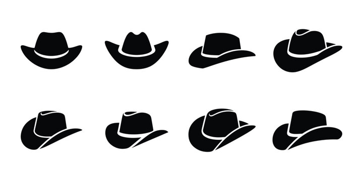 Cowboy hat silhouette set vector, Western style hat icons collection
