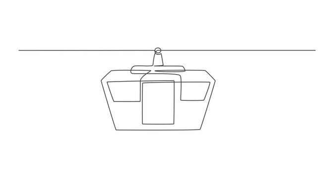 Cable car continuous one line drawing animation, continuous line drawing of cable car.one line drawing of cable car transportation in mountainous areas for tourism. single line vector illustration.