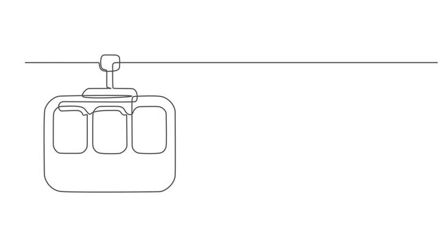 Cable car continuous one line drawing animation, continuous line drawing of cable car.one line drawing of cable car transportation in mountainous areas for tourism. single line vector illustration.