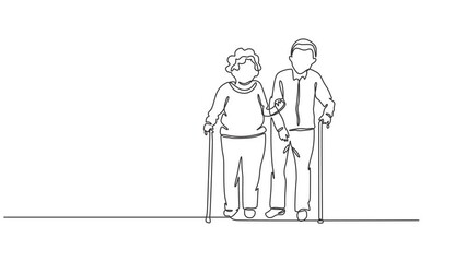elderly couple continuous one line drawing animation, Continuous one line drawing of elderly couple graphic animation. 4K resolution. Single line art illustration on the theme of grandfather and grand
