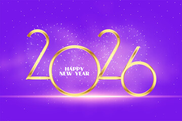 Golden 2026 Happy New Year Background with Sparkling Purple Lights