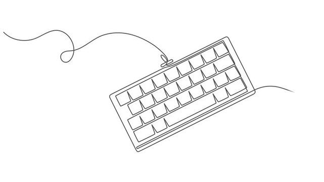 keyboard continuous one line drawing animation, Keyboard animation continuous one line drawing,  Computer device symbol design concept. computer keyboard drawn on a white background. Full length 