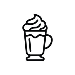 Cold coffee cup line icon, outline illustration of take away cup with whipped cream topping, representing iced coffee, frappe, or cold drink beverage concept
