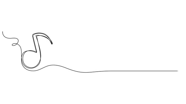 music note continuous one line drawing animation, Animated self drawing of continuous line draw listening music wuth sound heart, notes and butterfly. Full length one line animation. 4K, Continuous