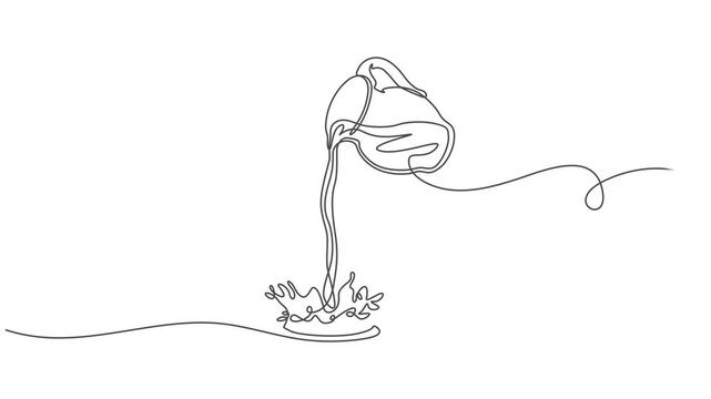 Pitcher for milk continuous one line drawing animation, Abstract jug, pitcher for milk, water, juice and Viennese waffles, dessert for breakfast, Self drawing animation one continuous line draw, logo