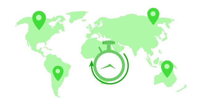 Global Time Management Concept with World Map Animation