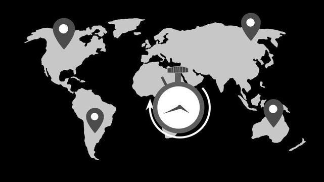 Global Time Management Concept with World Map Animation