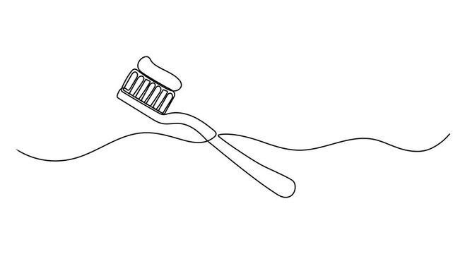 Continuous one line drawing of toothbrush. Full length single line animation, Animation of a single line drawing of a toothbrush. Continuous contour movement of a toothbrush, Continuous one line draw