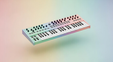 Pastel Digital Synthesizer Keyboard Floating on Soft Gradient Background