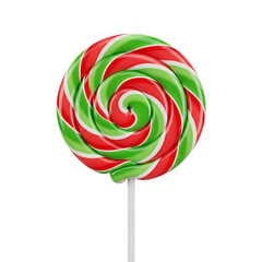 Swirl lollipop candy with red green white stripes, festive treat