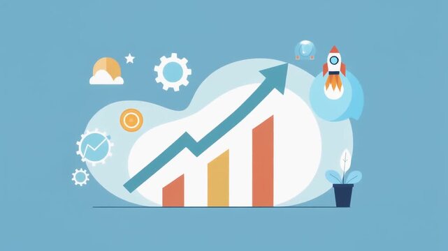 Business Growth Chart, Success, Rocket Launch, Vector Illustration