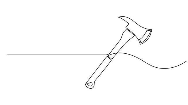 Animated self drawing of continuous line draw lumberjack axe icon. Full length single line animation, Self drawing animation of single one line draw broad axe, medieval axe, battle axe, executioner.