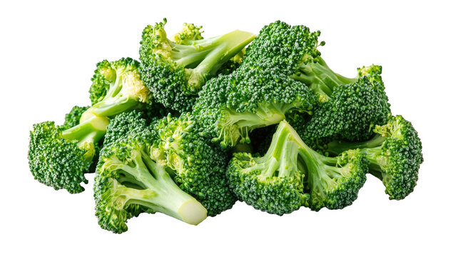 Grilled broccoli showing roasted green florets with smoky texture and healthy vegetable food detail isolated on white background