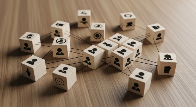 Wooden blocks representing connected people business network concept