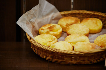 Fresh bread on a wooden tray