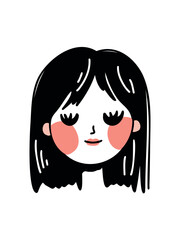 Vector illustration cute girl face simple drawing