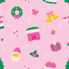 Pink Festive Christmas Seamless Pattern Background

