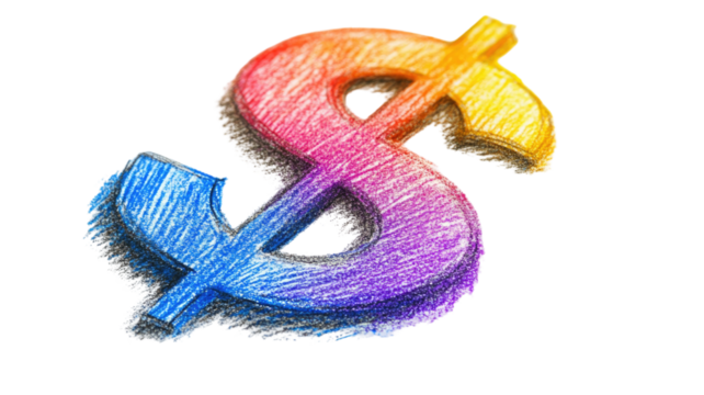 Colorful dollar symbol showing vibrant financial sign with modern artistic texture and creative money illustration detail isolated on white background