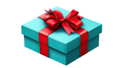 Gift box with red ribbon tied in bow showing festive present packaging and celebration decoration element isolated on white background
