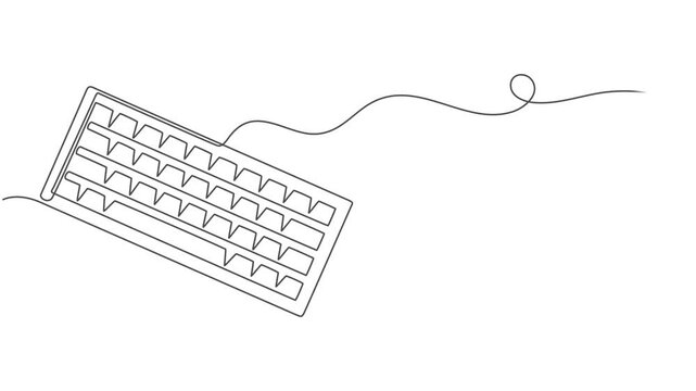 Keyboard animation continuous one line drawing,  Computer device symbol design concept. computer keyboard drawn on a white background. Full length animation illustration. High quality. minimalist pro.