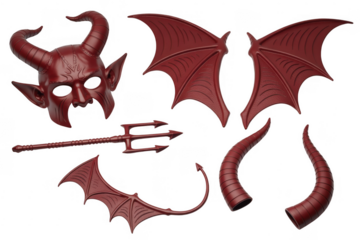 Demonic costume accessories isolated on a transparent background