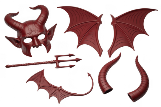 Demonic costume accessories isolated on a transparent background