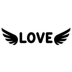 Illustration of love text with wings symbol isolated on white background