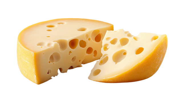 Hard cheese block showing aged dairy product with yellow texture and rich flavor detail isolated on white background