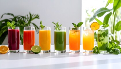 Colorful Fresh Juices and Smoothies in Glasses