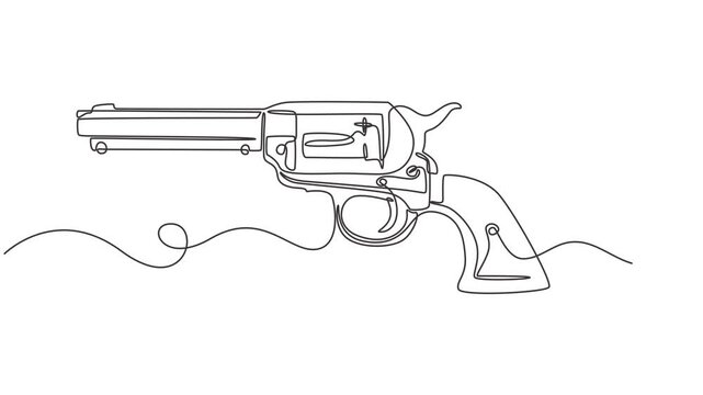 Animated self drawing of single continuous line draw Revolver.  police gun vector illustration, Gun, weapon, handgun icon. pro Vector. handgun icon, Pistol linear, A short handgun for shooting at.