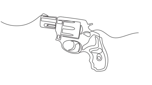 Animated self drawing of single continuous line draw Revolver.  police gun vector illustration, Gun, weapon, handgun icon. pro Vector. handgun icon, Pistol linear, A short handgun for shooting at.