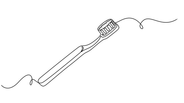 Animation of a single line drawing of a toothbrush. Continuous contour movement of a toothbrush, Continuous one line drawing toothbrush and paste minimalist 4k animation video, 4k animation of brush.