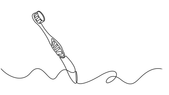 Animation of a single line drawing of a toothbrush. Continuous contour movement of a toothbrush, Continuous one line drawing toothbrush and paste minimalist 4k animation video, 4k animation of brush.