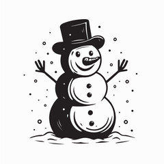 Christmas Snowman in Winter Scene Vector Illustration on white background