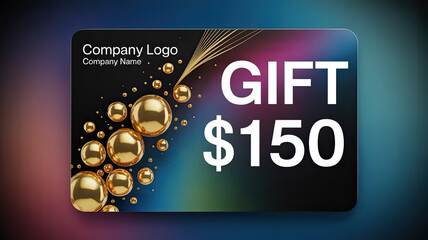 Gift card on gradient background with gold bubbles for gifts