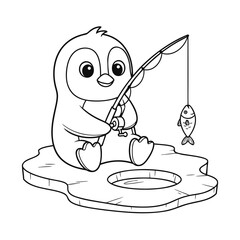 Happy Penguin on a Sled - Winter Fun Coloring Page