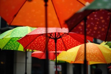 Abstract Umbrella Textures and Patterns Against a Gradient Sky An abstract, close up composition focusing on the intricate textures and diverse patterns of various umbrella fabrics. The umbrellas are