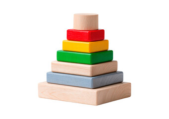 Colorful wooden stacking toy for child development and learning activities on transparent background
