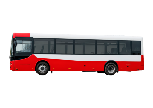 Modern red and white city bus on transparent background