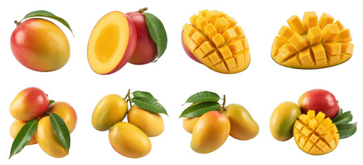 Ripe Mangoes Tropical Fruit Collection isolated on a transparent background