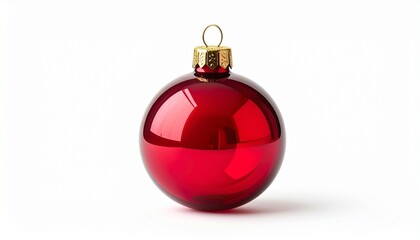 Glossy Red Glass Christmas Ball Ornament with Gold Cap Isolated on White Background