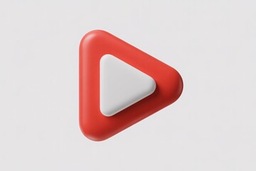 Play icon triangle white red border 3D shape gray background surreal fantasy media design