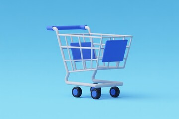 Shopping cart icon blue handle white frame background surreal fantasy retail design
