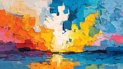 Abstract modern painting of sunset reflections vibrant colors artistic background high fidelity viewpoint