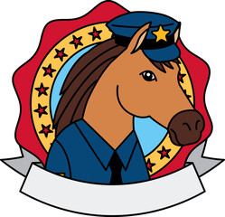 logotype of A cartoon horse wearing a police hat
