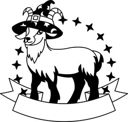 black and white logotype of A goat wearing a wizard hat