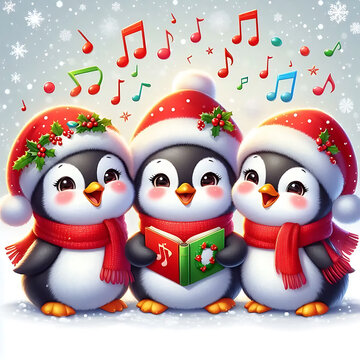 christmas penguin with santa hats