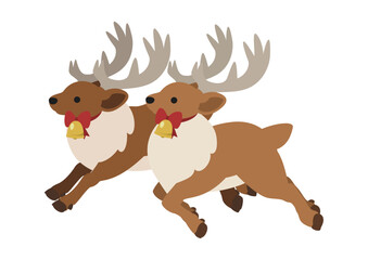 赤いリボンとベルをつけたトナカイのペア/冬のかわいい動物イラスト